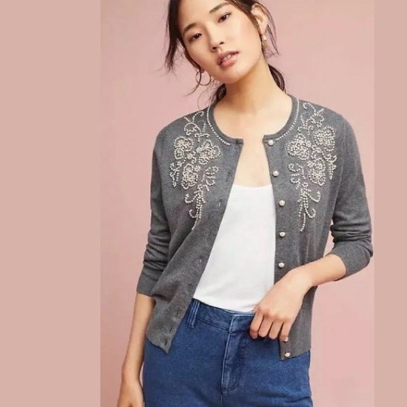 NWT $178 Anthropologie Pearl Embellished Floral - Picture 3 of 6